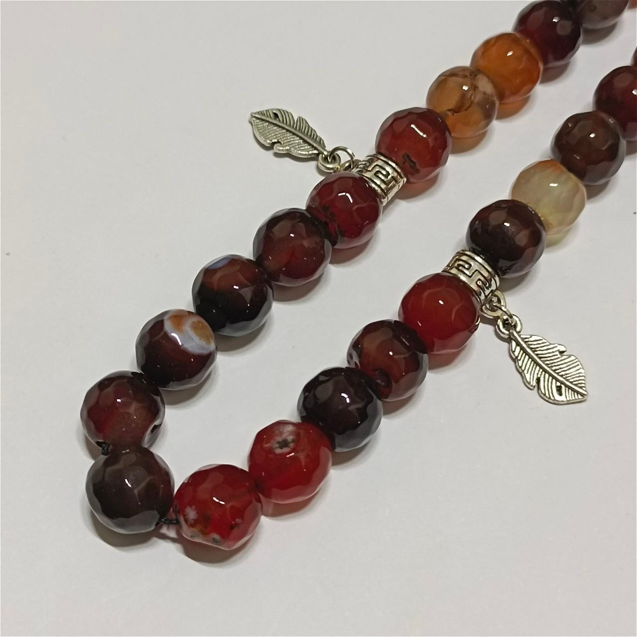 33 bead brown agate tasbih, handcrafted, silver details, Egyptian prayer beads