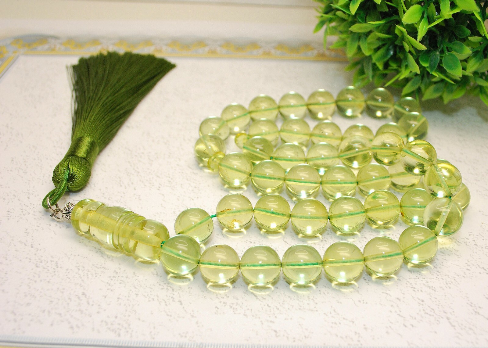 Green Caribbean Amber Tespih 33 Round 12,5 mm Balls Islam Prayer Beads Misbaha