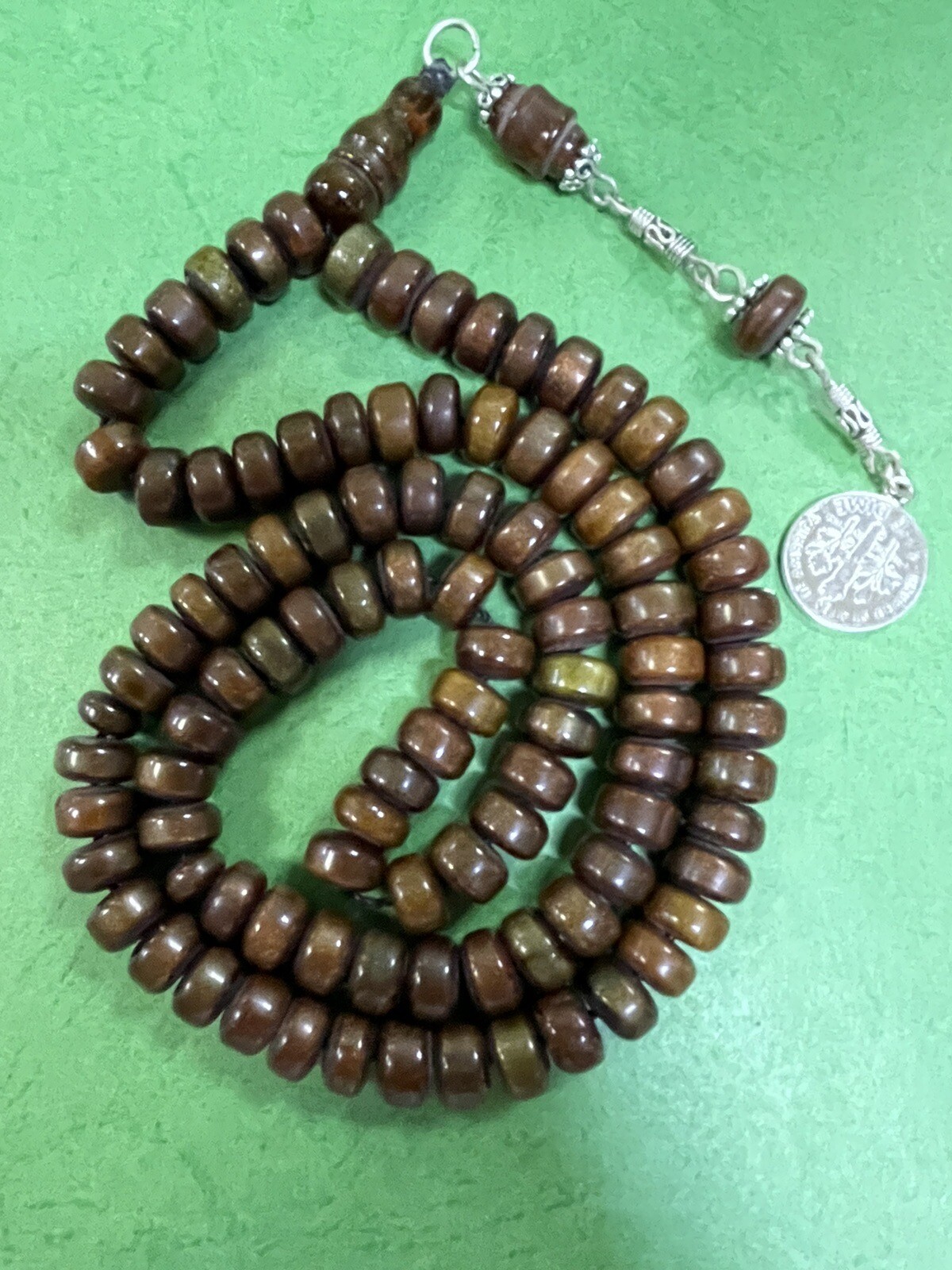 Antique Golden DustBrown Amber bakelite islamic Worry prayer 99 beads 59g R15