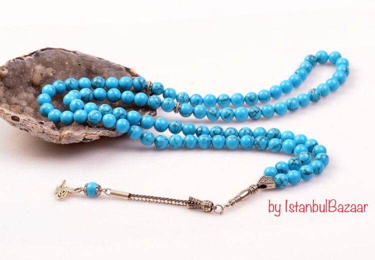 Turquoise Firuza Stone Islamic Prayer 99 beads Tasbih Misbaha Tasbeeh Rosary 8mm