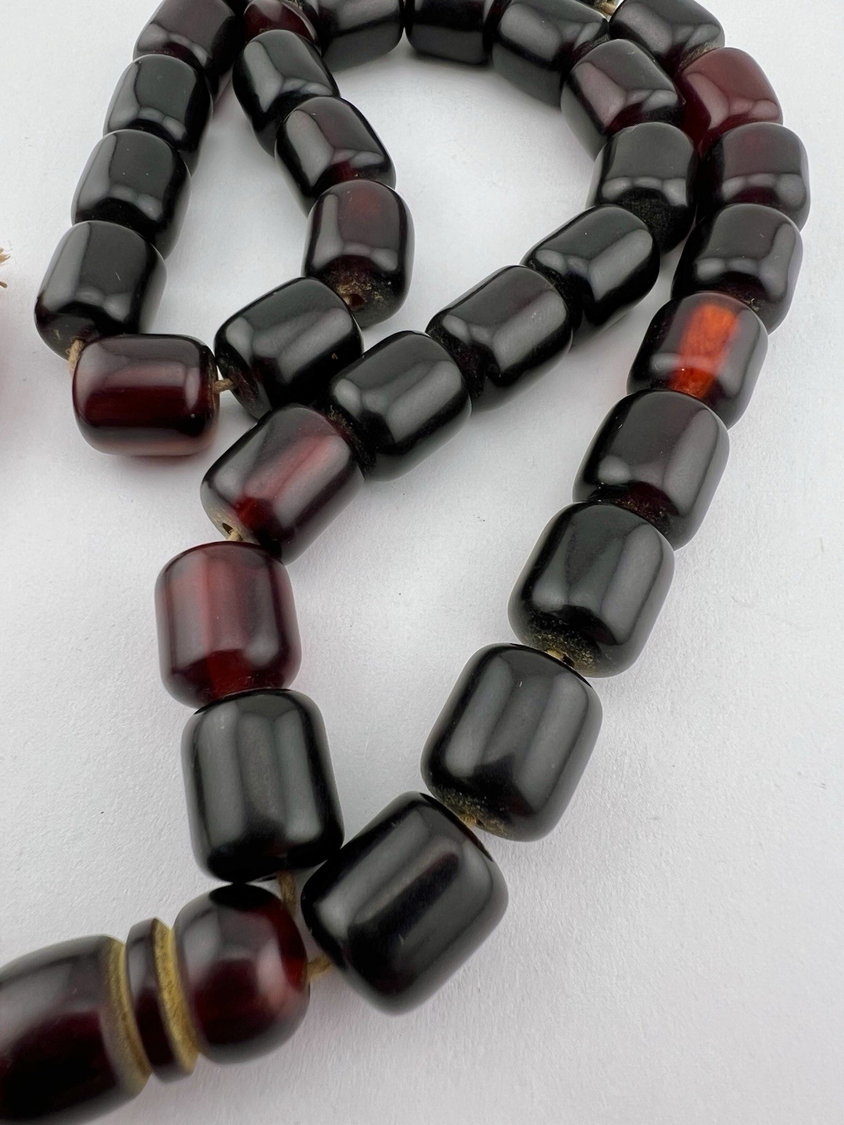 Antique Cherry Amber Bakelite Faturan Prayer Beads Necklace 63.5 Grams Misbaha