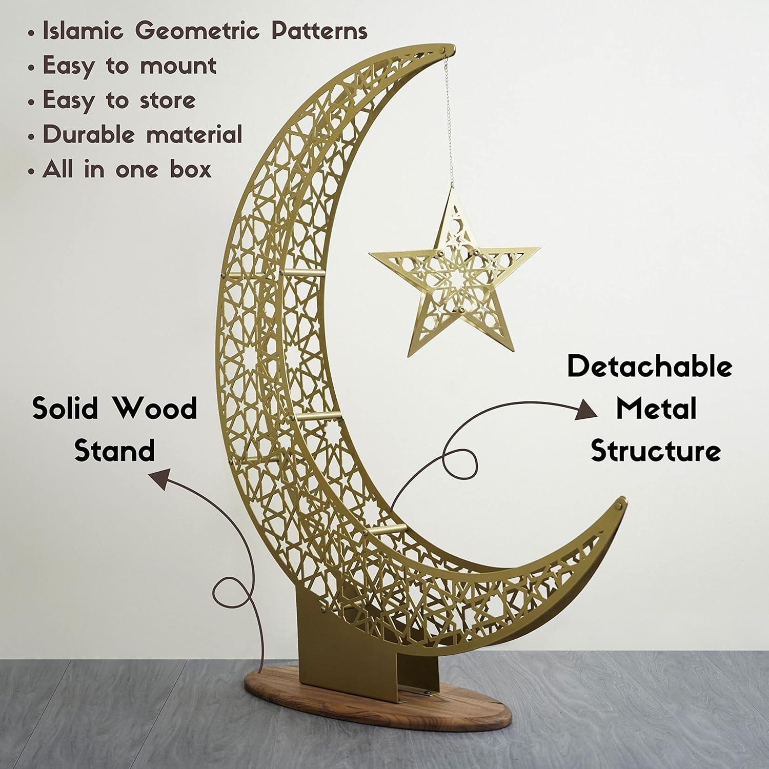 iwa concept Metal Crescent Islamic Decor, Moon and Star Ramadan Art, Islamic Tab