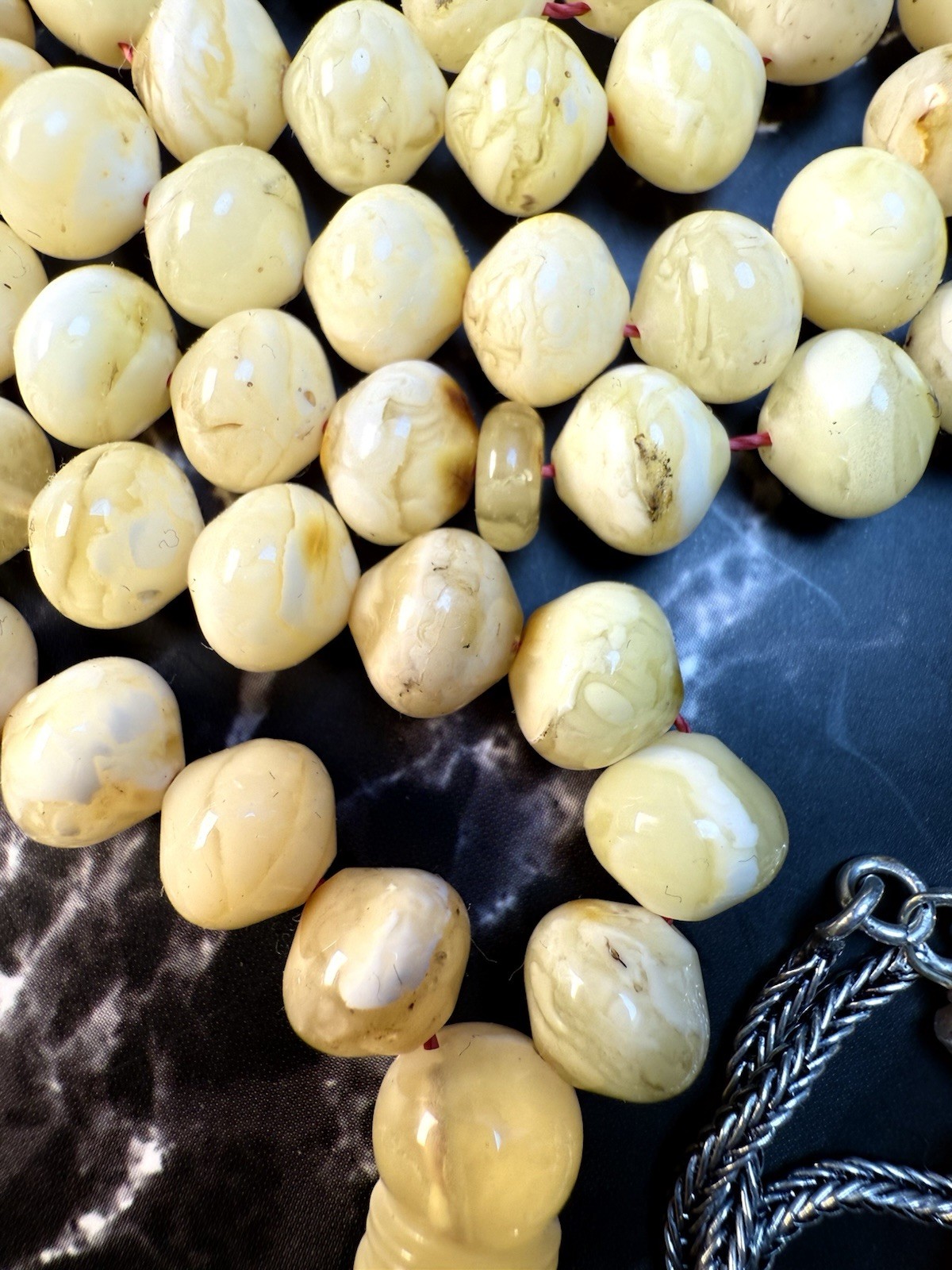 Antique Egg Yolk baltic amber Necklace Prayer شحريIslamic 99 beads -34g G R17