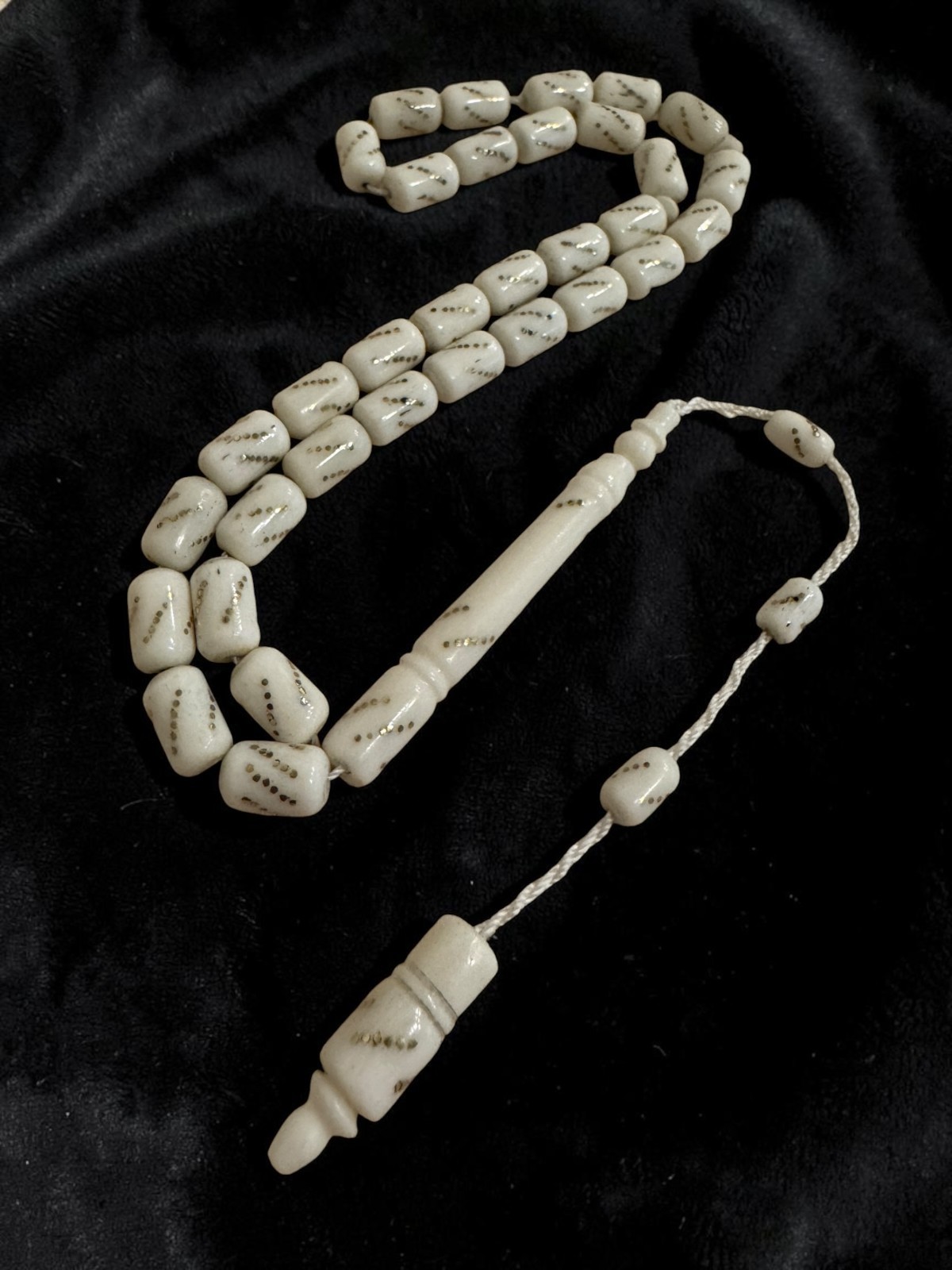 Handcrafted Camel Bone Prayer Beads Misbaha Tasbih Capsule Barrel Inlaid Dot Wor