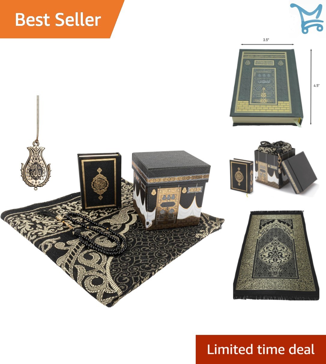Islamic Prayer Rug Gift Set with Quran Tesbih Ottoman Box for Men Women