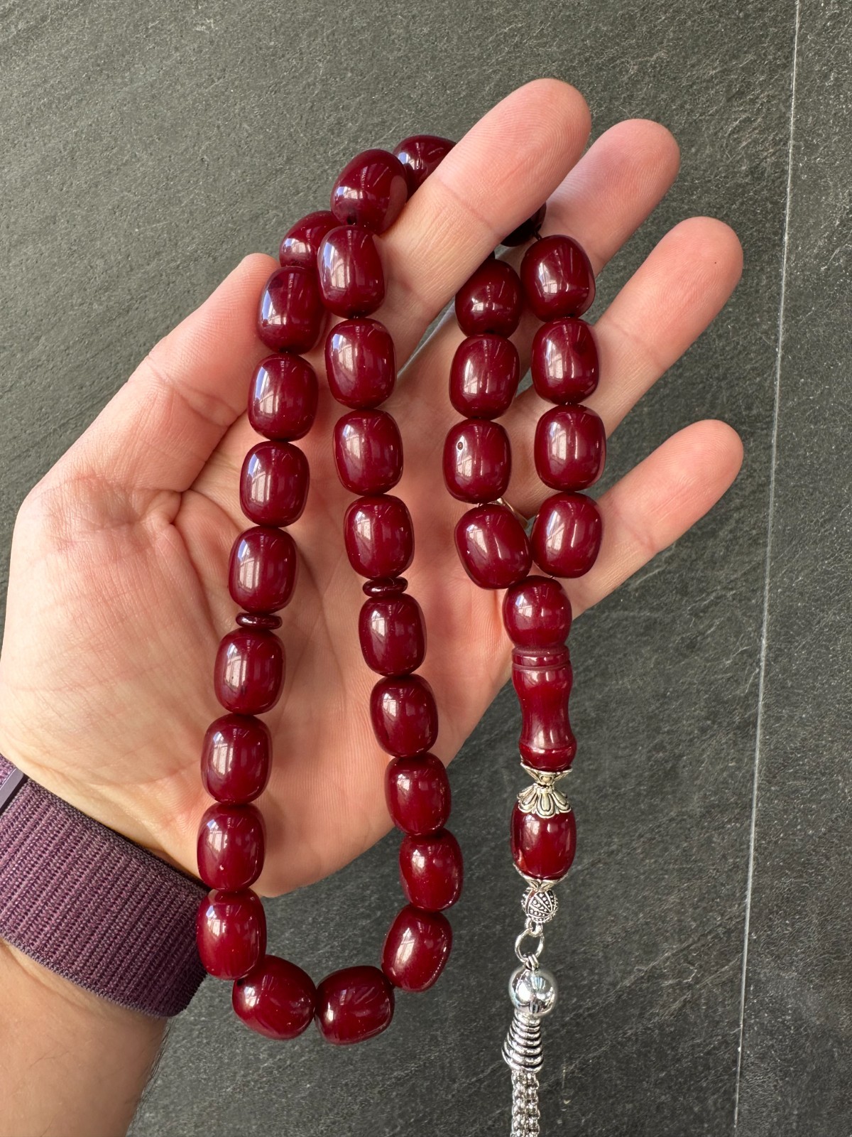Burgundy Prayer Beads | 33 Beads Misbaha Tesbih | Handmade Islamic Rosary