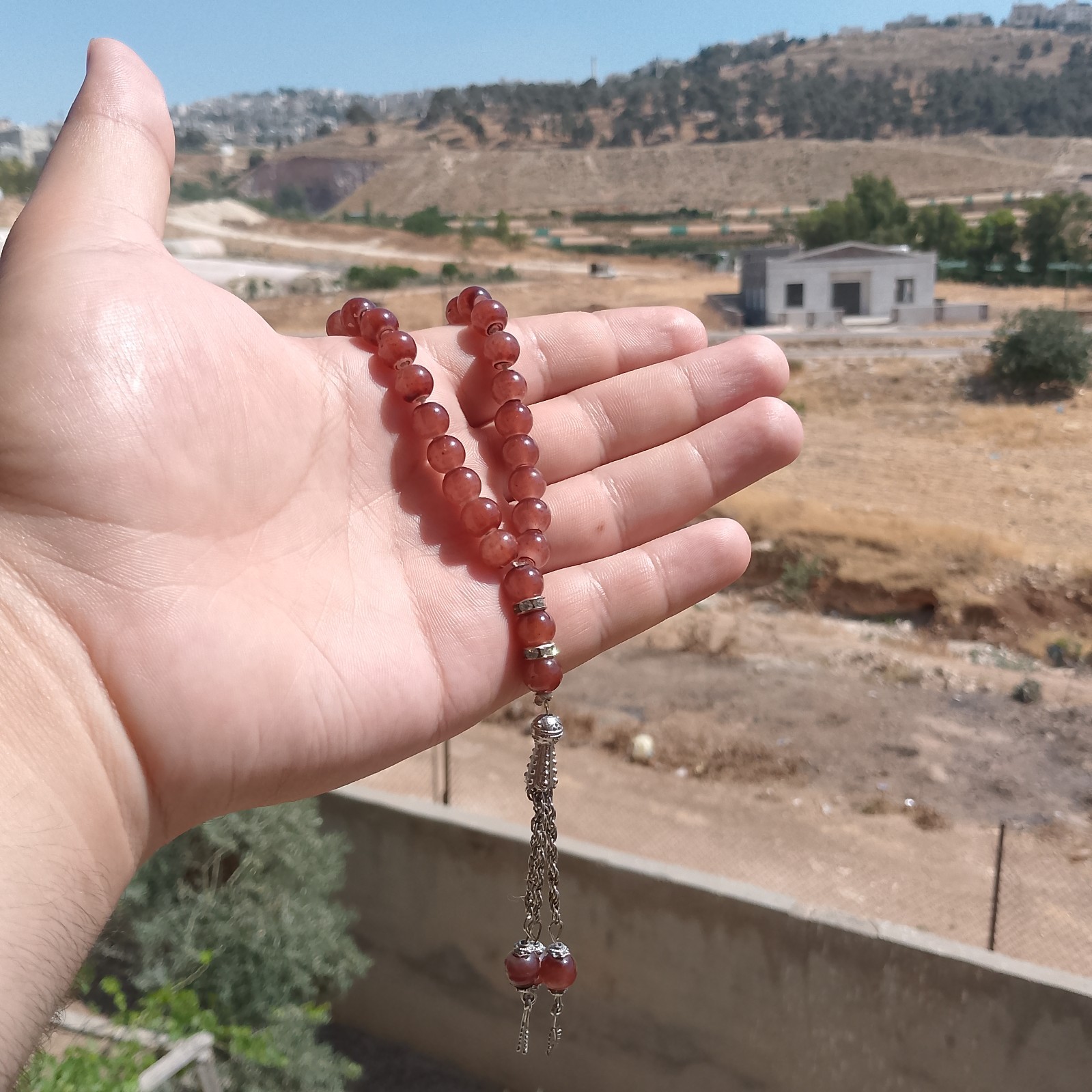 Natural Agate Stone Islamic Prayer Beads 33 Misbaha Tasbih Rosary Silver Tassel