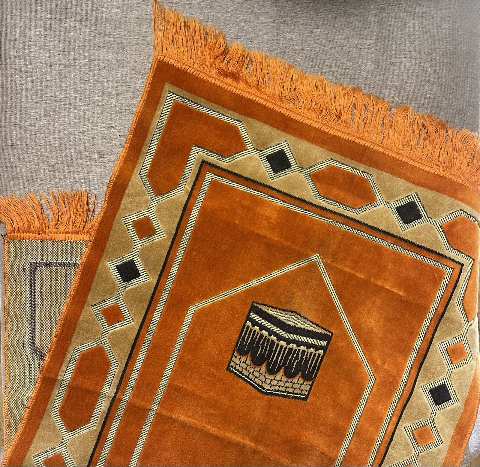 Prayer Mat Makkah Design Made In Turkey Midi Rug With Fringe 47” x 25” Orange