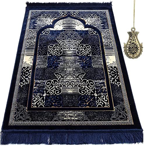 Prayer Mat | Turkish Velvet Muslim Prayer Rug Muslim Prayer Mat Navy Blue