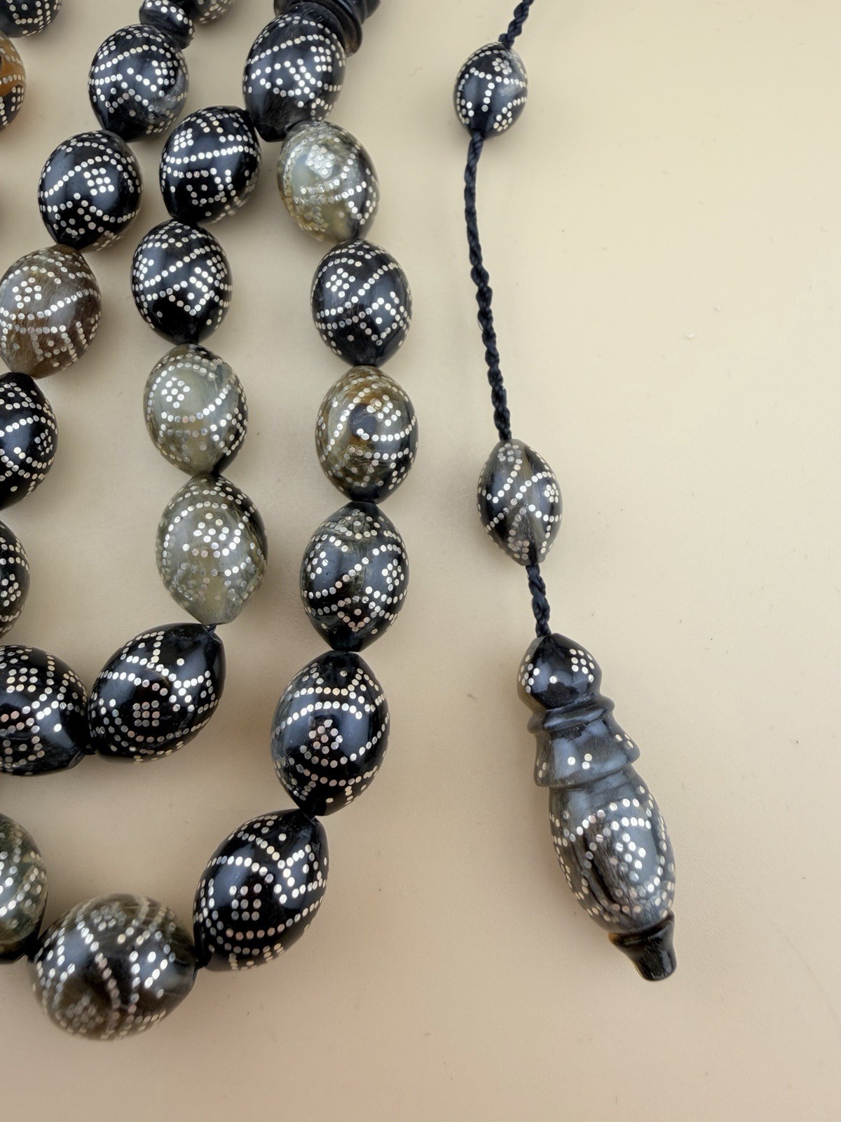 مسباح مسبحة ترسه ضهر سلحفاة دق فضة Turtle Shell Inlaid Silver 925 Islamic Rosary