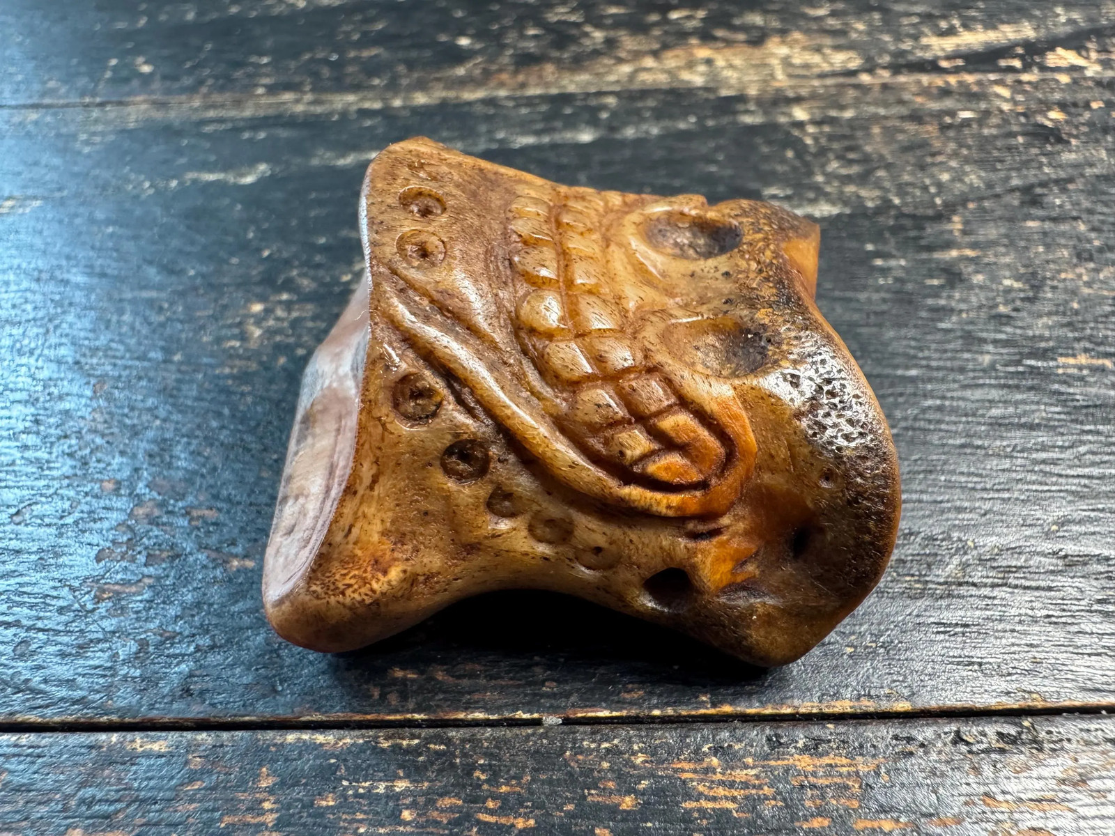 Vintage Tibetan Yak Bone Citipati Guru Bead | Hand Carved OM Bone Bead | 3 Hole