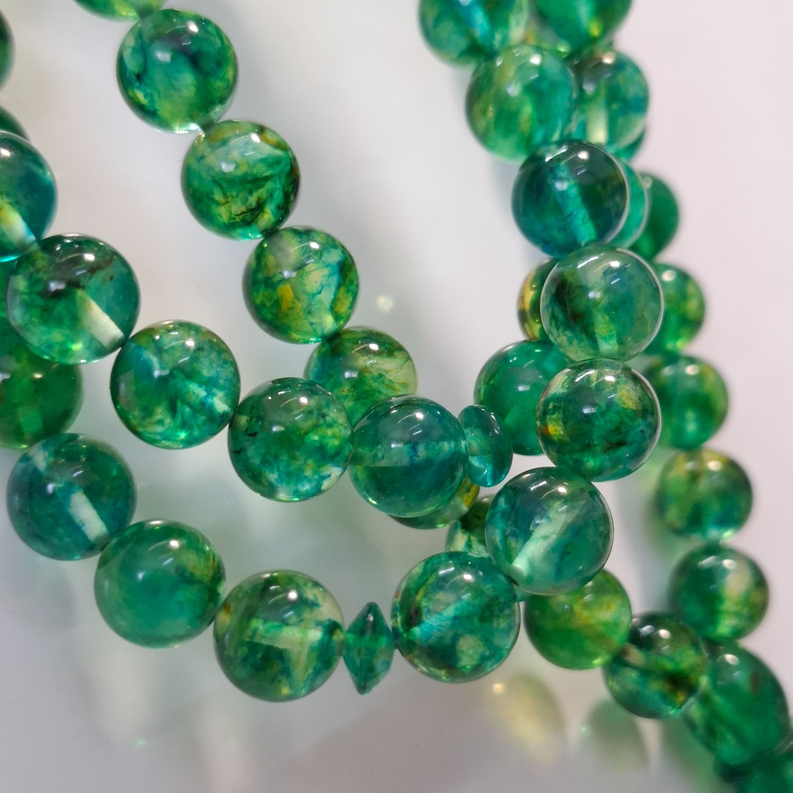 Amber Rosary – 99 sphere Beads, 8.7 mm, Green Amber Rosary 38gram Pressed amber