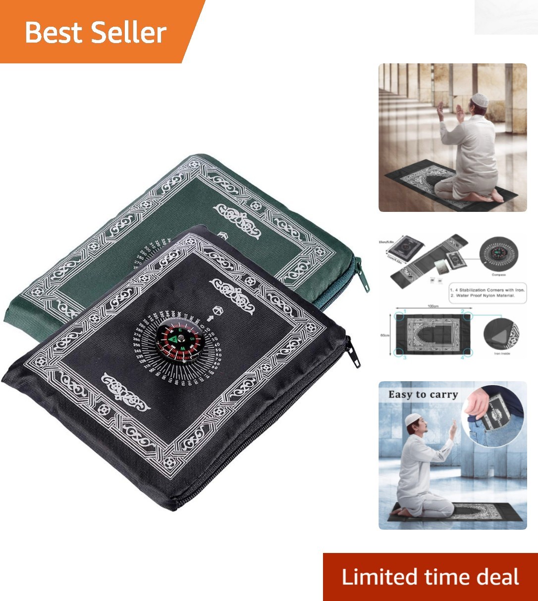 Convenient 2-Pack Waterproof Travel Prayer Mats with Four Stabilization Corners