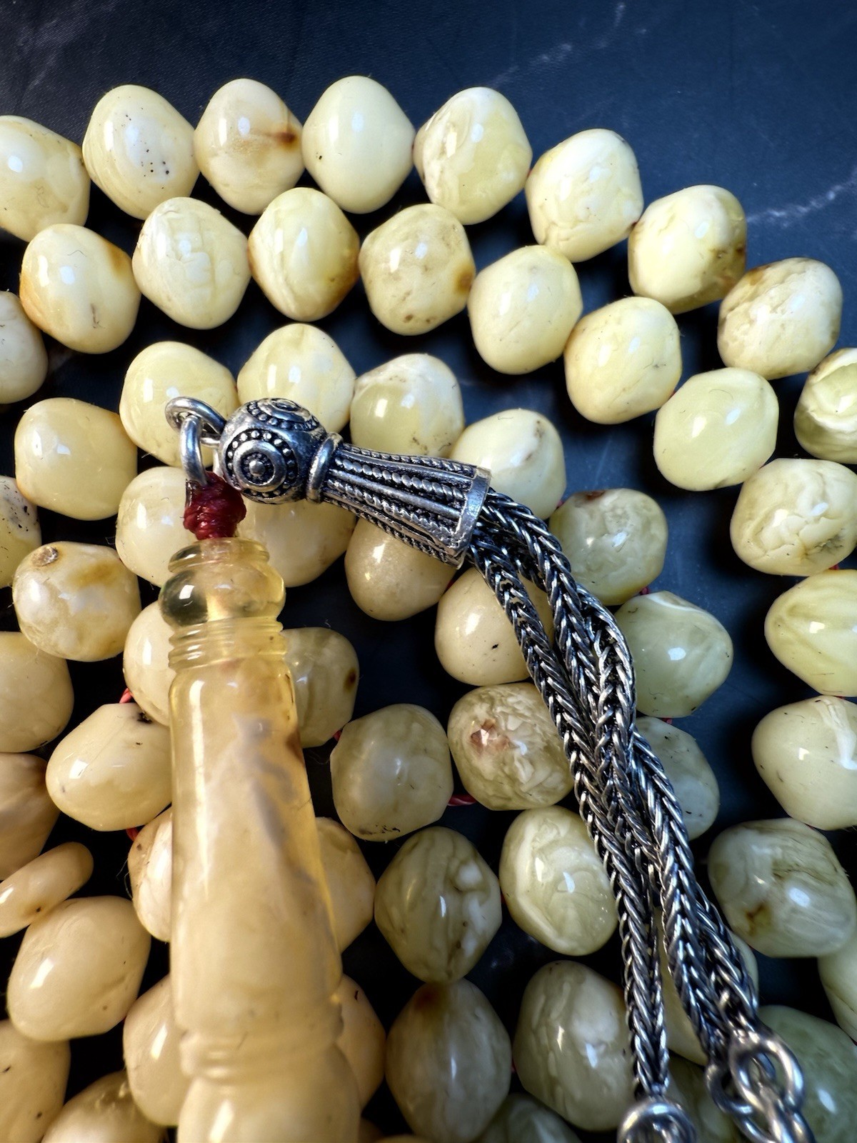 Antique Egg Yolk baltic amber Necklace Prayer شحريIslamic 99 beads -34g G R17