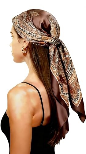 35 ”Headscarf for Women，Square Silk-Like Scandinavian Coffee