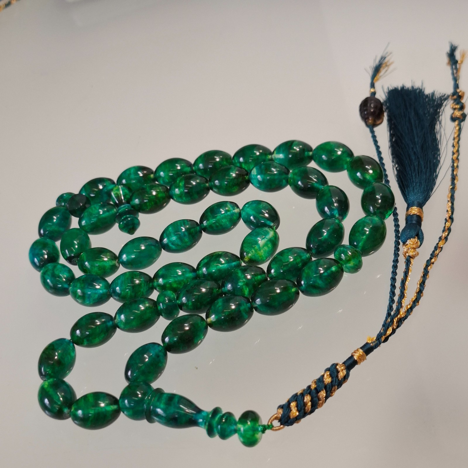 Amber Rosary – 45 Olive Beads,Green Amber Rosary 58 gram Pressed amber