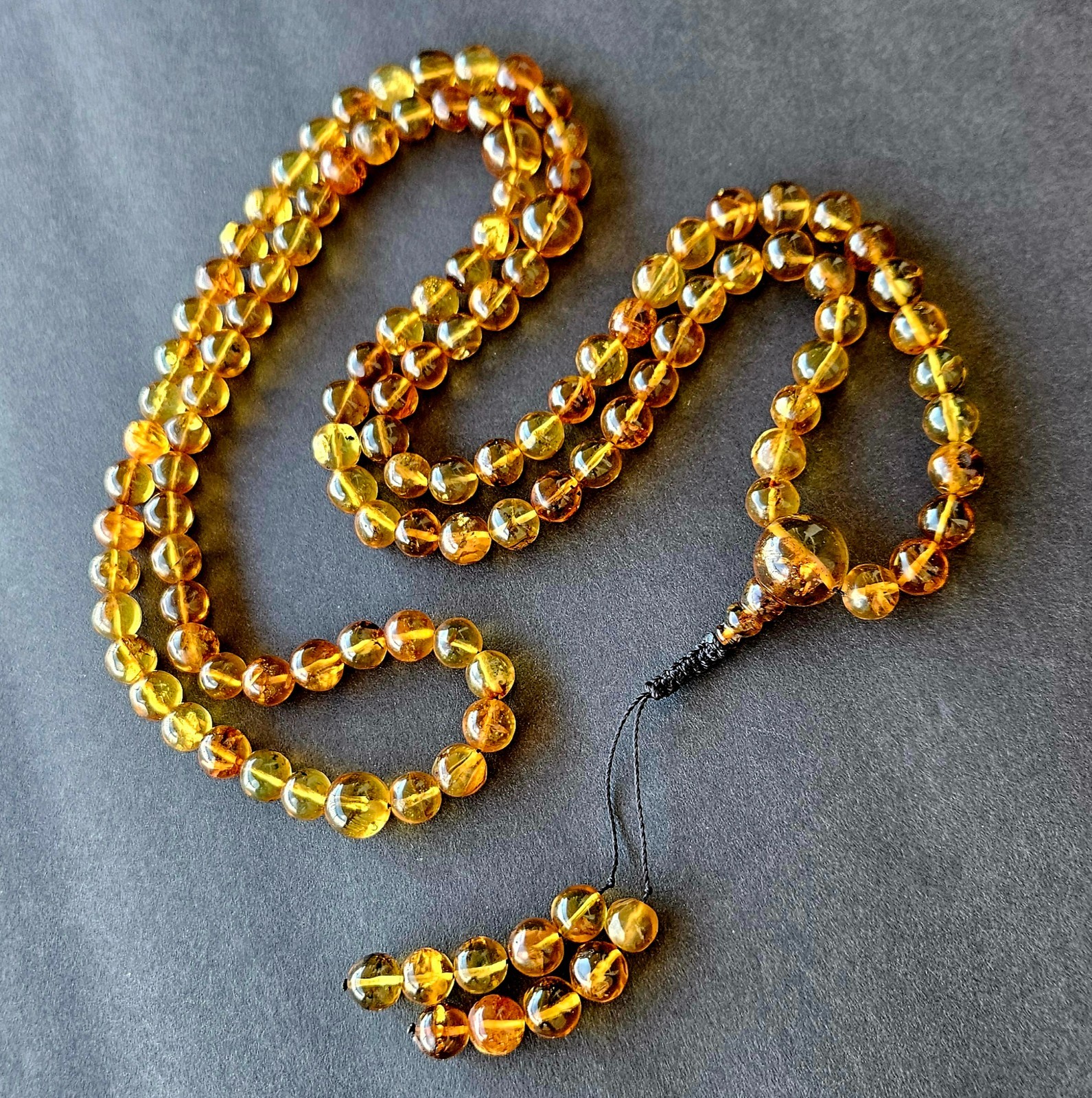 Vintage Natural Baltic Golden Amber Tesbih Misbaha Prayer Beads Necklace 60g