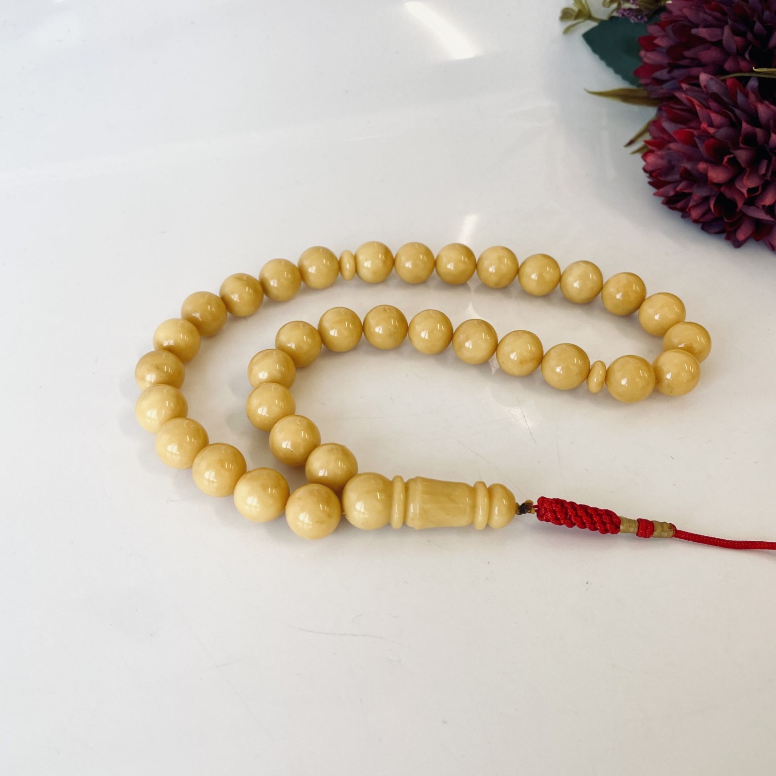 Baltic Amber Tespih Egg Yolk Color Misbaha 33 Beads Handmade