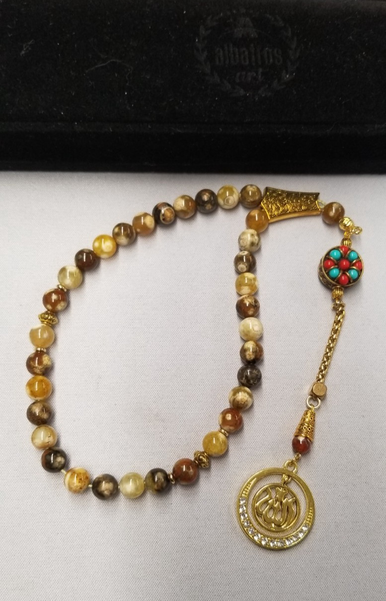 ALBATROSART FIRE Agate Stone Prayer Beads 12″