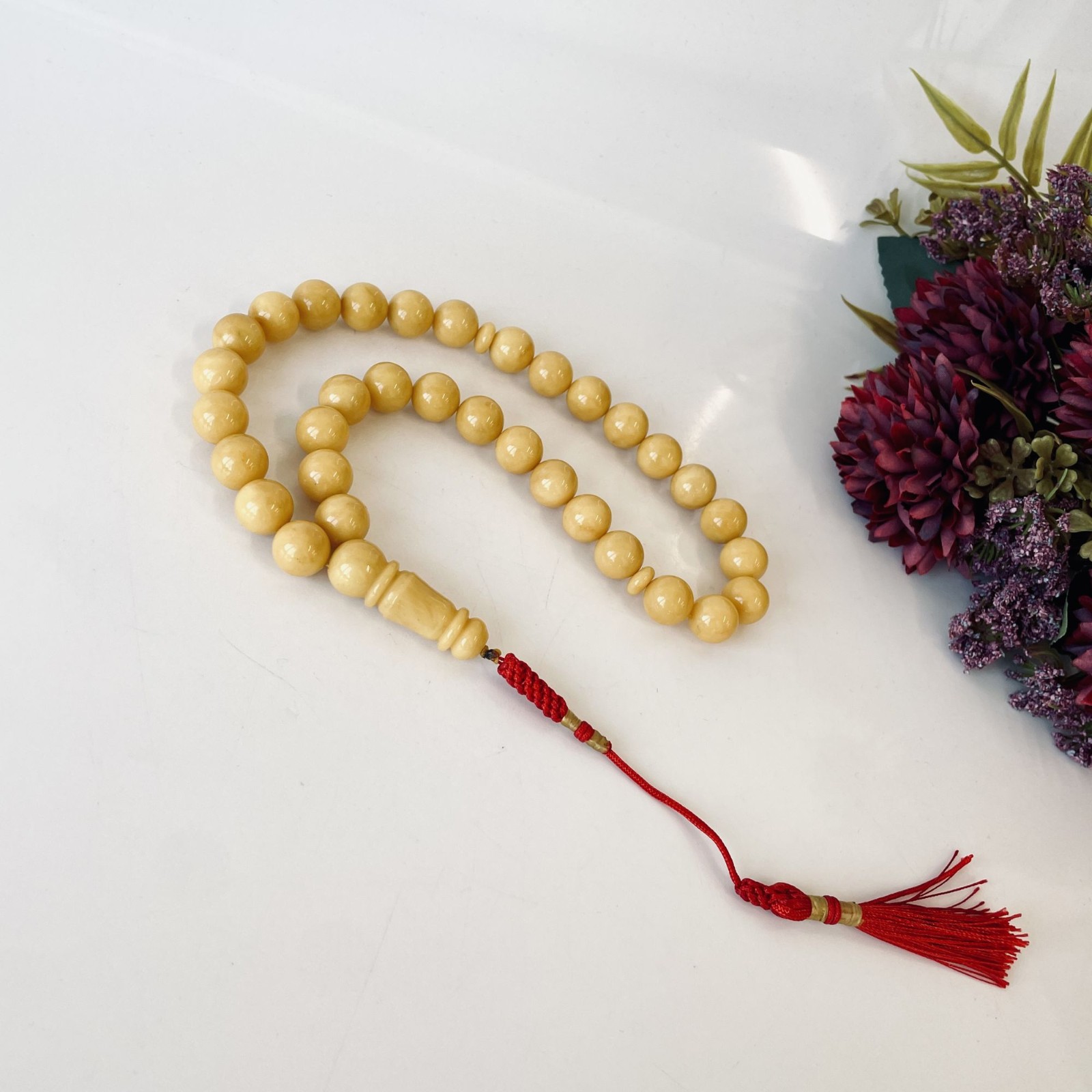 Baltic Amber Tespih Egg Yolk Color Misbaha 33 Beads Handmade