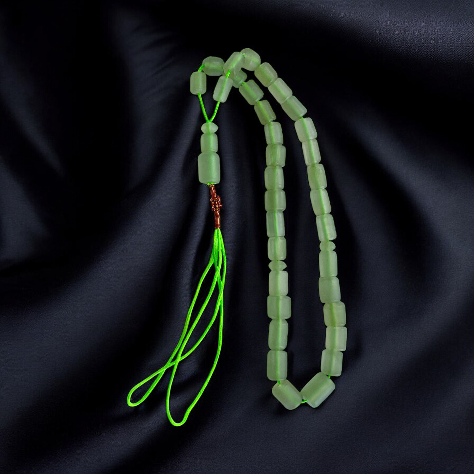 Natural Shah Maqsood Bayzahar Green Jade Islamic Prayer 33 beads Misbaha #2
