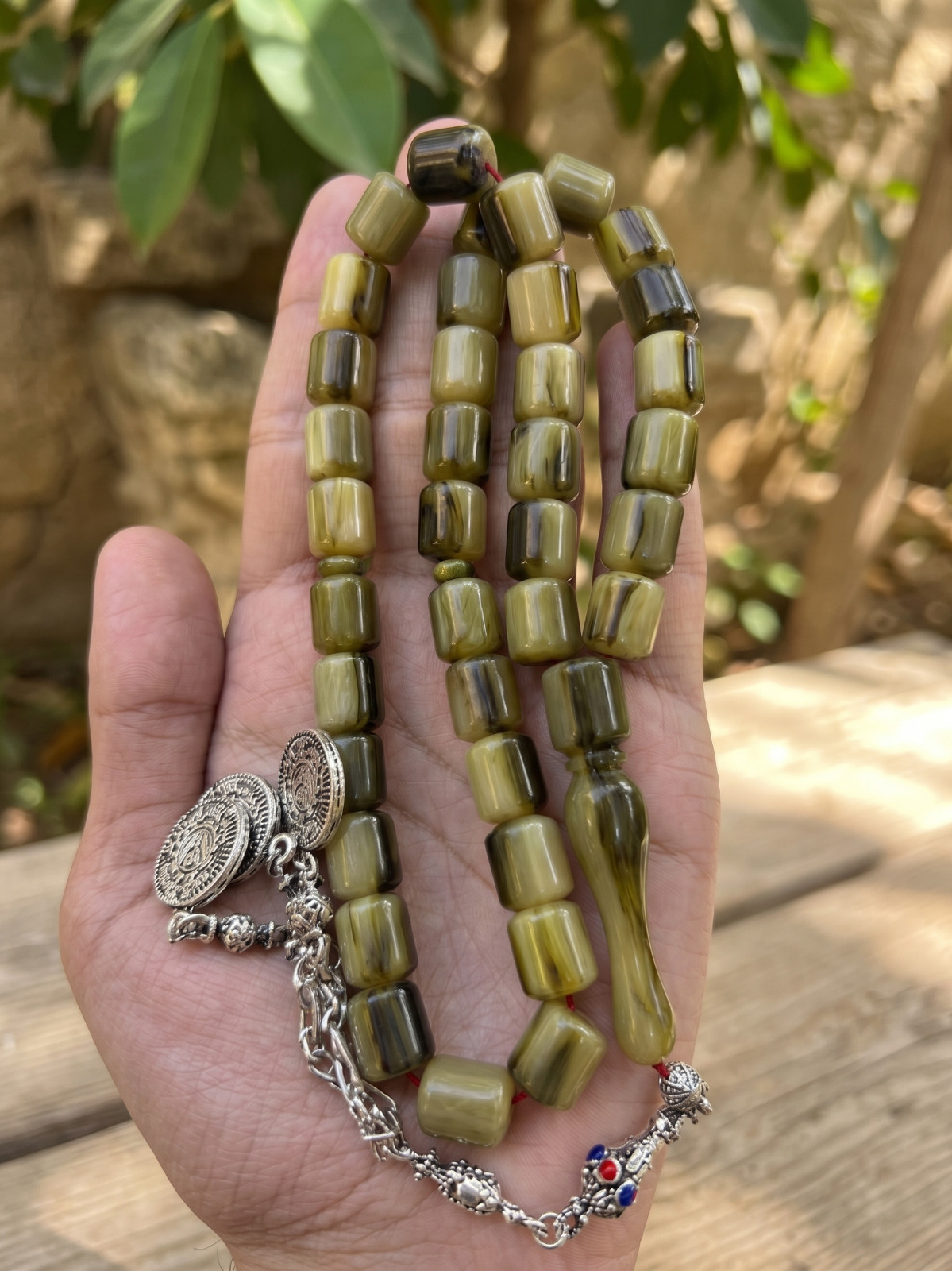 Collectible Olive Green Miske Tasbih 37 Beads Islamic Prayer Rosary – سبحة مسكي