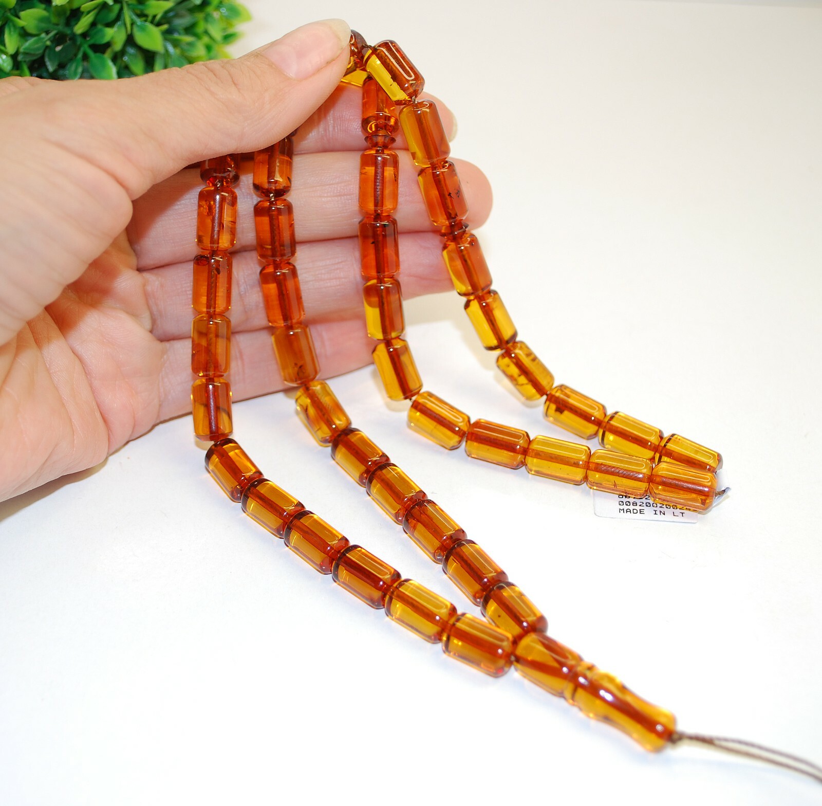 45 Beads Amber Tesbih Genuine Baltic Amber Cylinder Cut Cognac Color Beads Islam