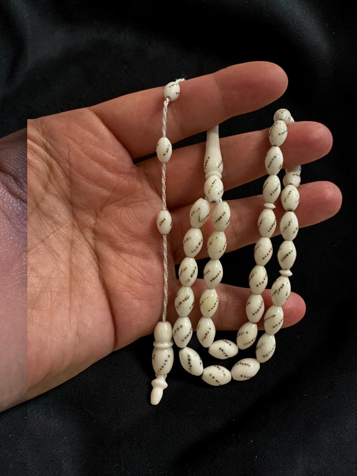 Handcrafted Camel Bone Prayer Beads Misbaha Tasbih Barley Oval Inlaid Dot Work