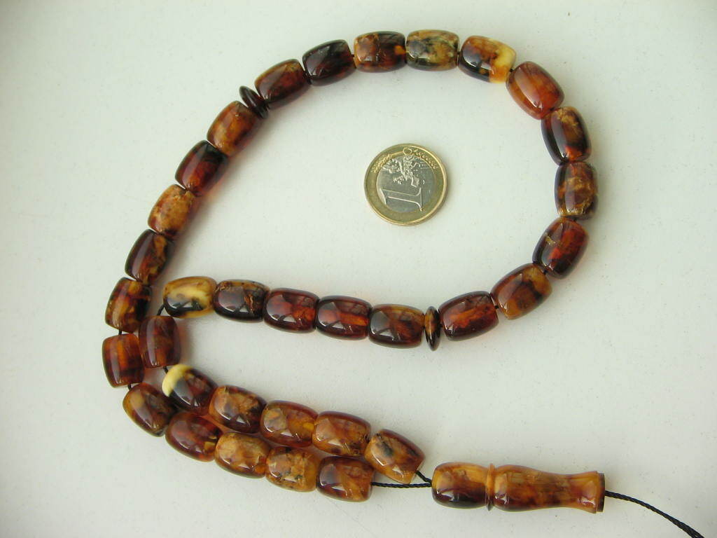 Vintage pressed genuine Baltic amber Islamic prayer beads rosary tasbih 12x14mm