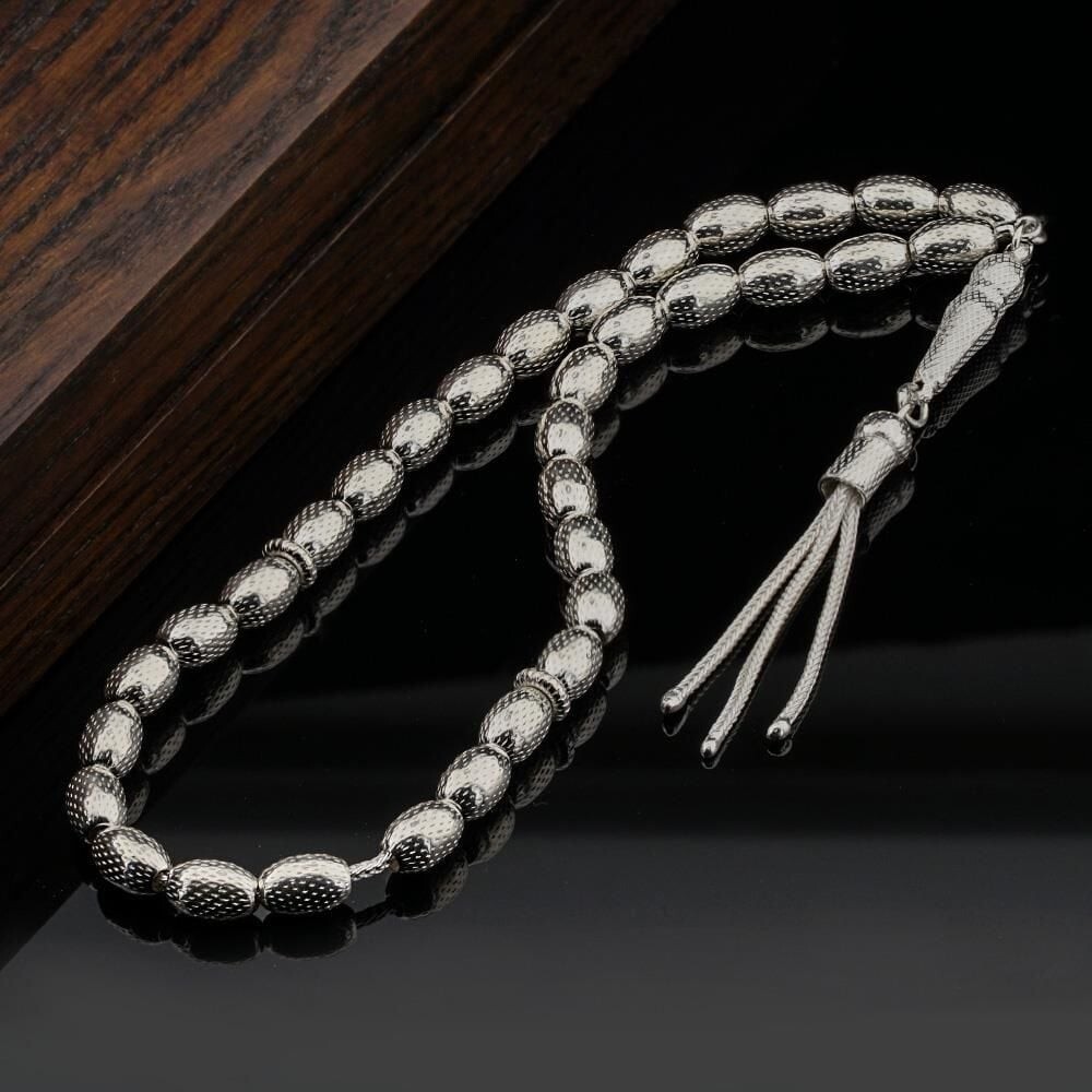 9x6mm 925 Sterling Silver 33 Islamic Prayer Beads Tesbih Tasbih Rosary # M20