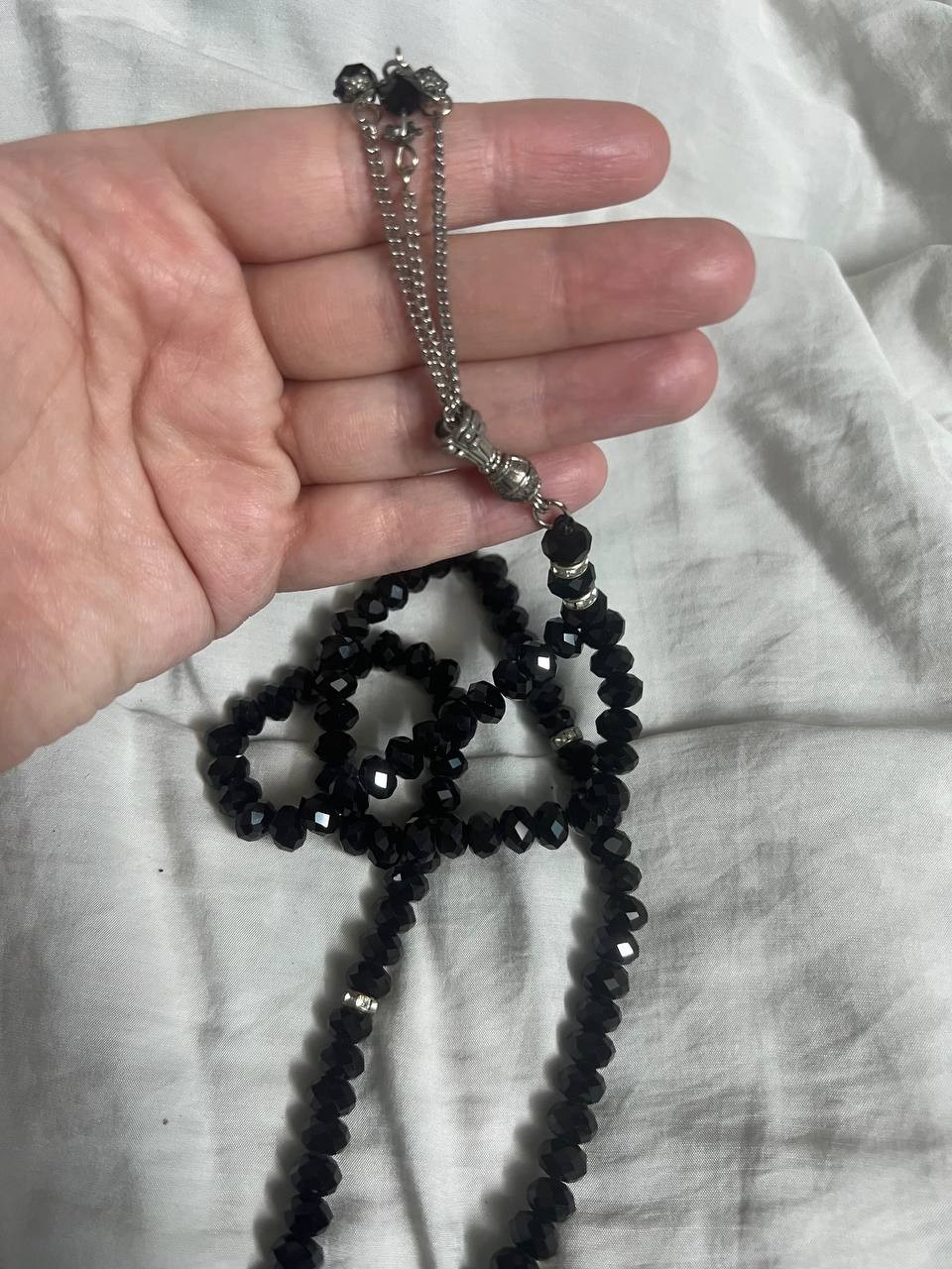 Islamic Prayer Beads Tasbih Misbaha Black Faceted Glass Rosary Silver Cap Gift