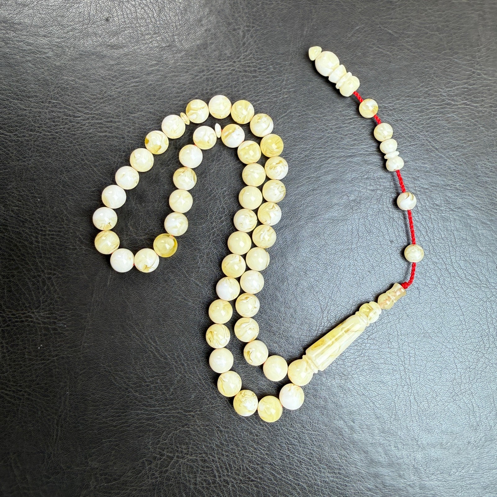 White Pressed Amber Style Misbaha Tasbih with Tamlika 37g | 10mm | 45 beads