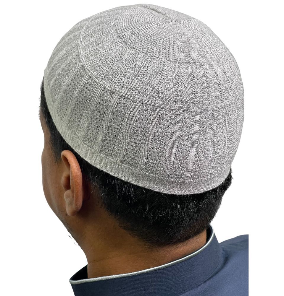 Islamic Men’s Knitted Takke Prayer Hat Skullcap Bamboo Kufi – Light Grey