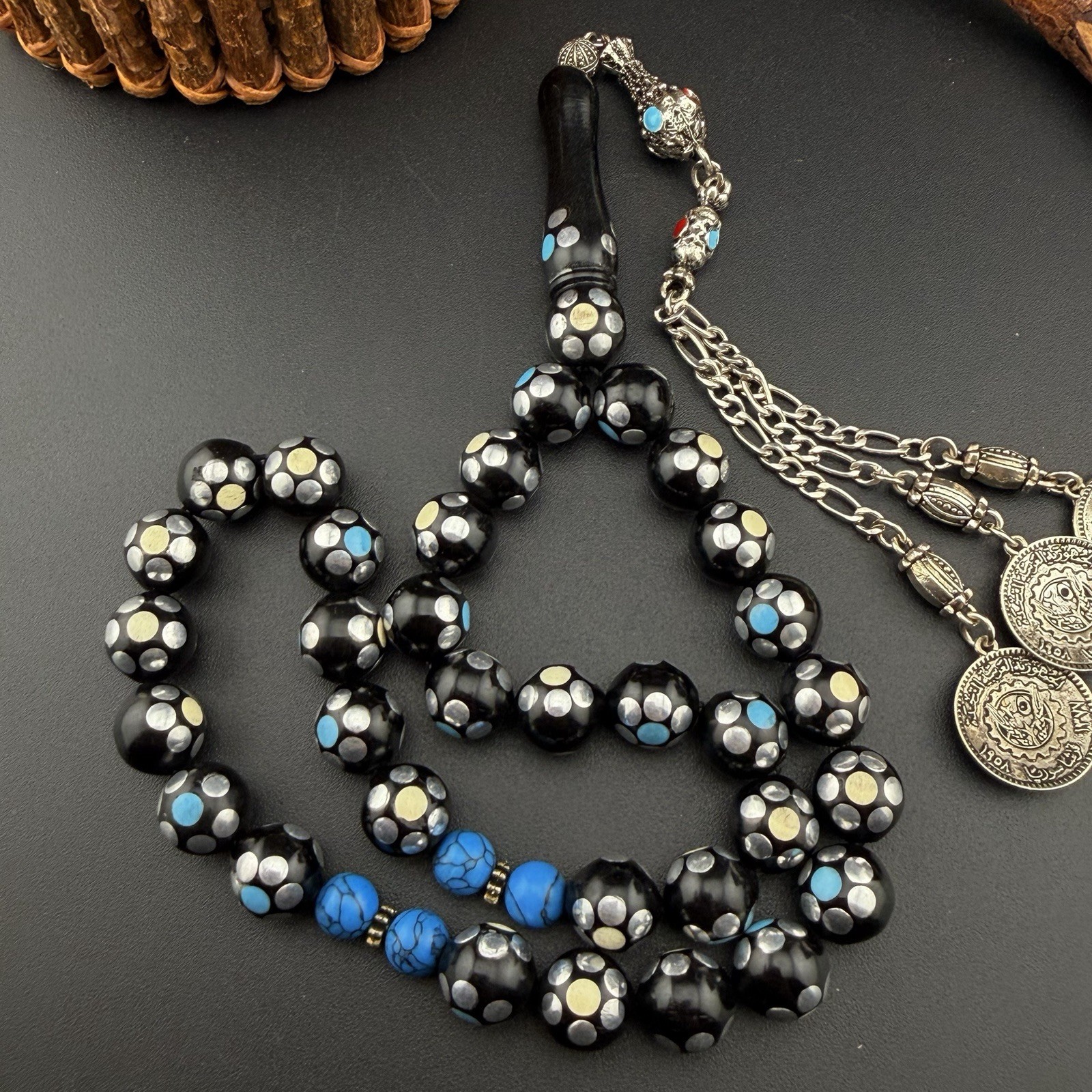 Collectible Kuka Wood 33-Bead Islamic Rosary Turquoise مسباح سبحهة كوك