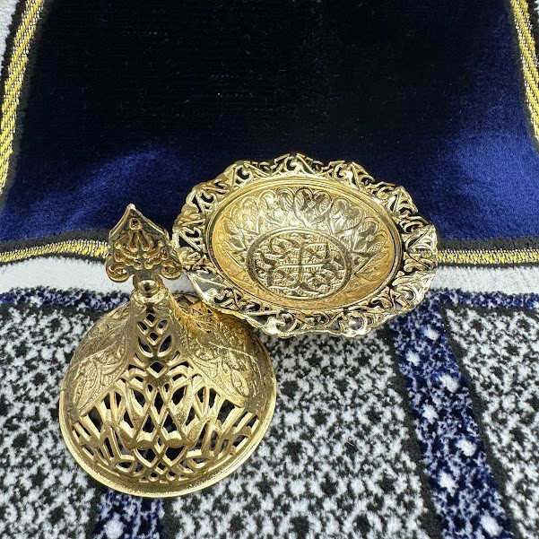 Islamic Bowl Engraved Decorative Serving Tray Sugar Dates Gold Made in Turkiye
