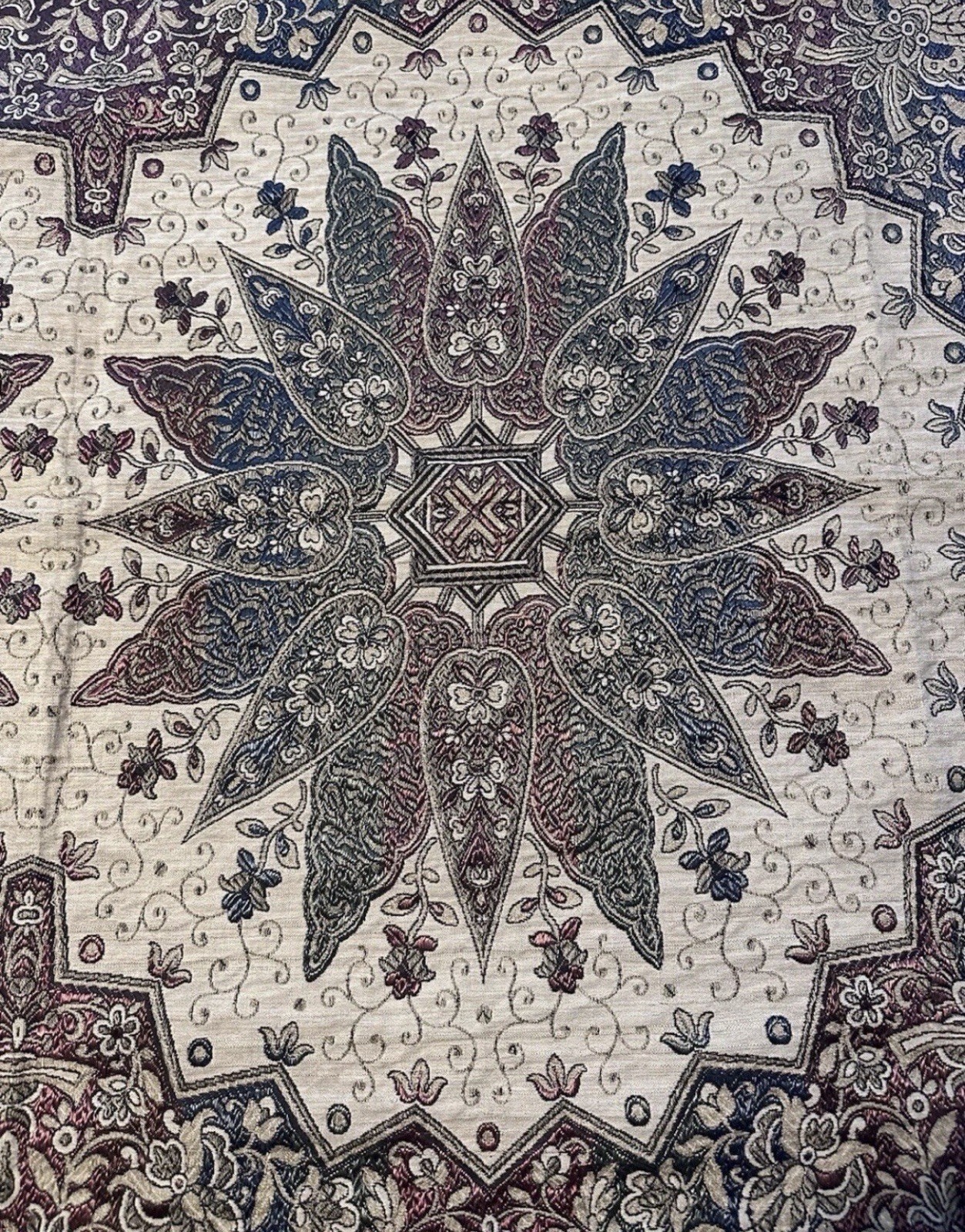 Rare 1920s Islamic Embroidered Wall Hanging w/ Arabic Calligraphy & Satin Trim