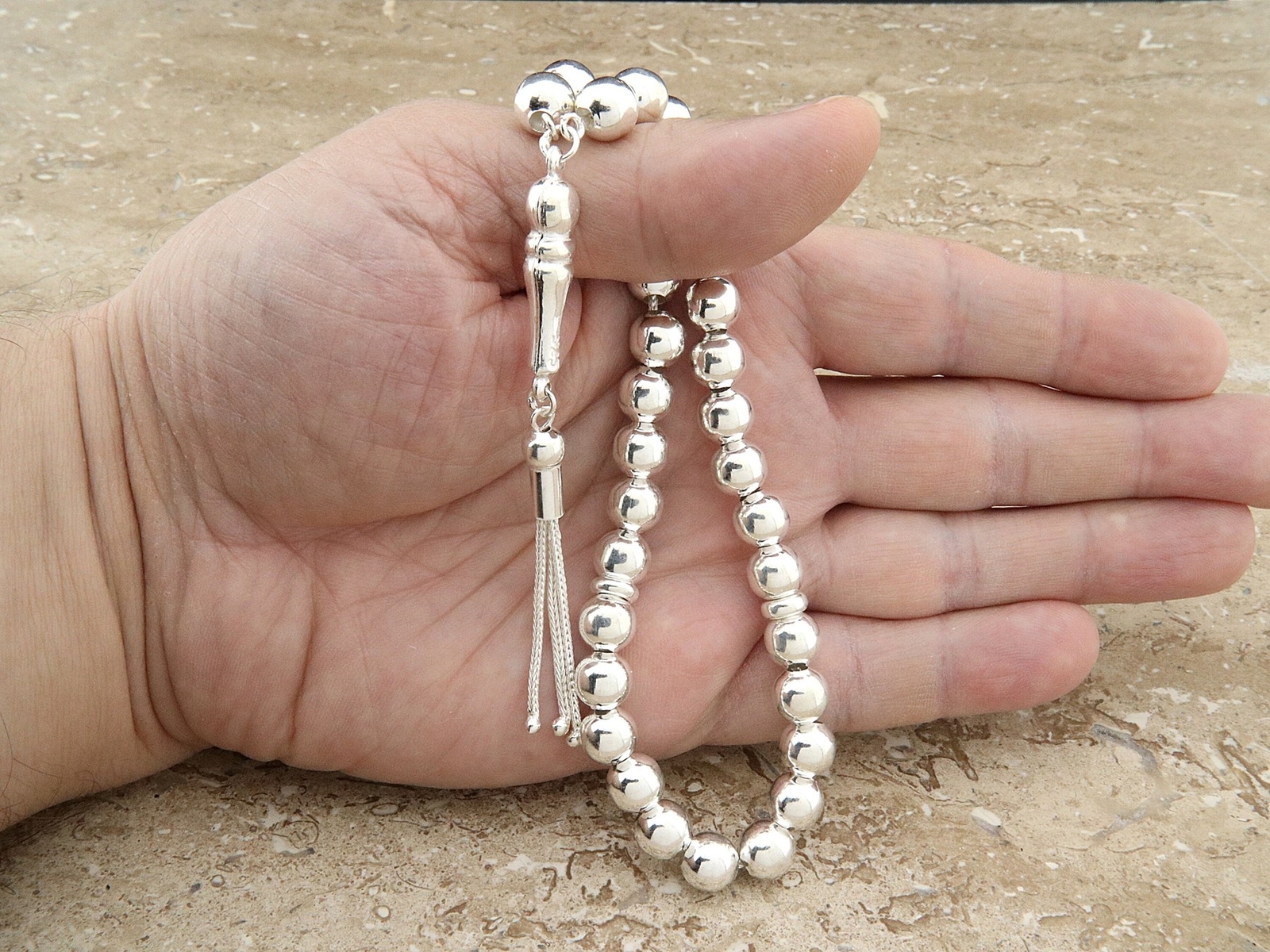 925 sterling silver 33 beads Tasbih, Islamic Prayer Beads Misbaha Tesbih 501109
