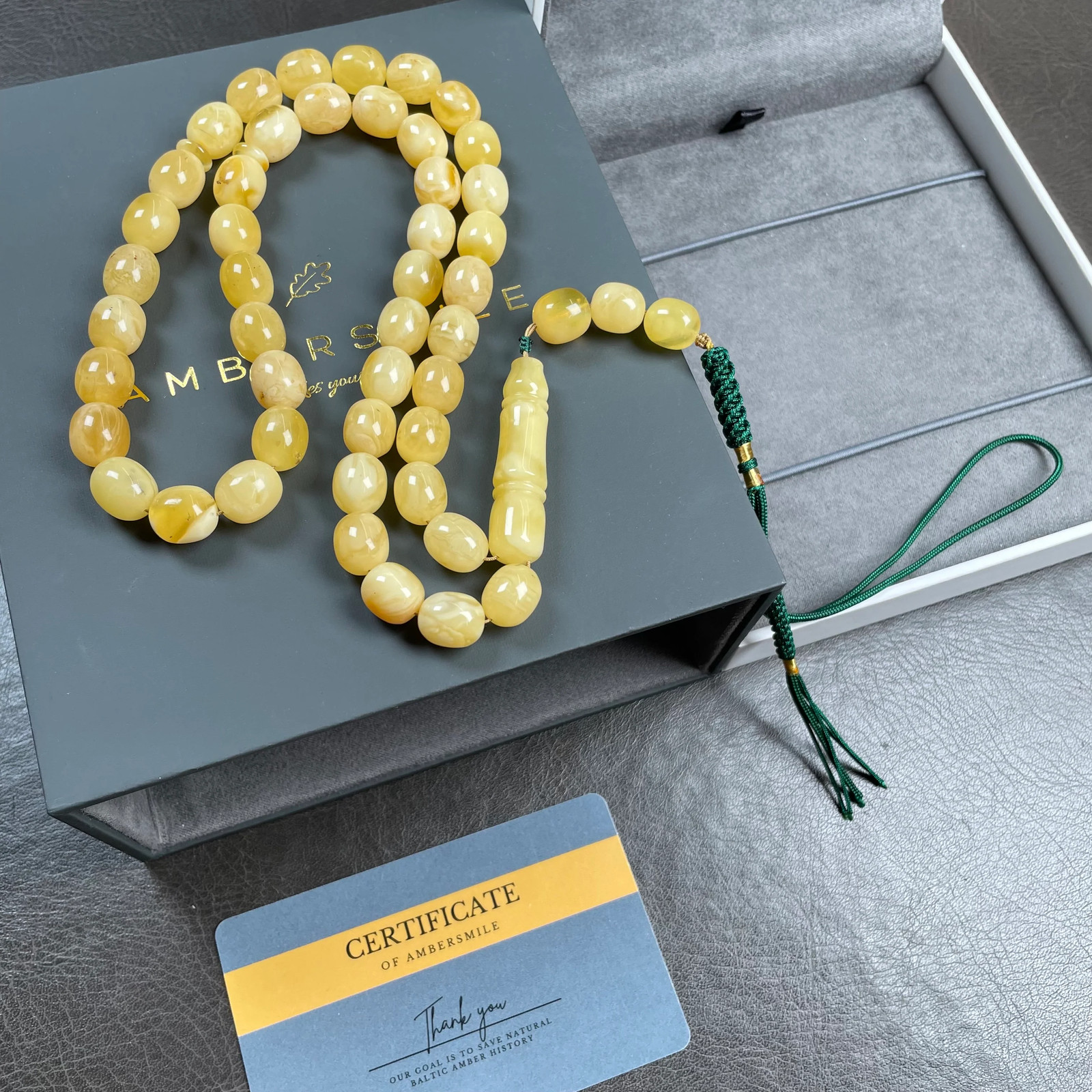 Natural Amber Misbaha Tasbih 45 Prayer Beads 9x11mm 34.5g