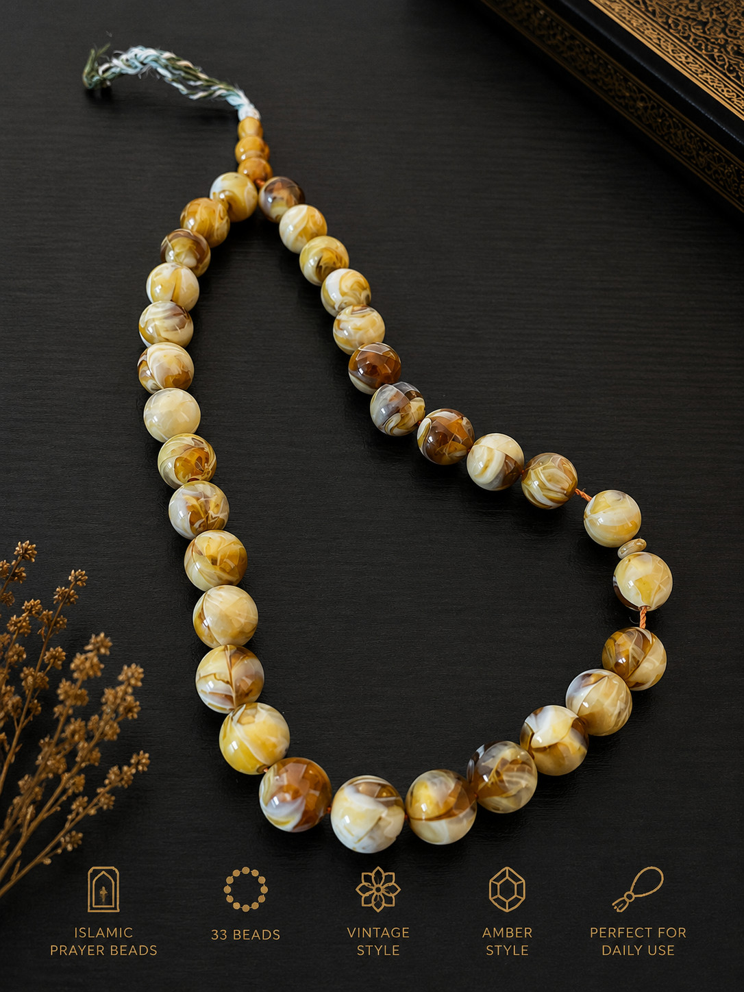 Amber Style Islamic Prayer Beads Tasbih Misbaha 33 Marbled Resin Beads