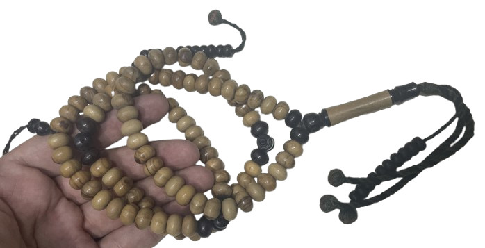 Prayer Beads inlaid 100 Tasbeeh Islamic Masbaha rosary of Olive Wood X Abanus