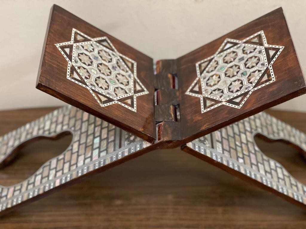 Handmade, Quran Stand, Wooden Book Stand, Islamic Home Decor, Inlaid Shell 20″