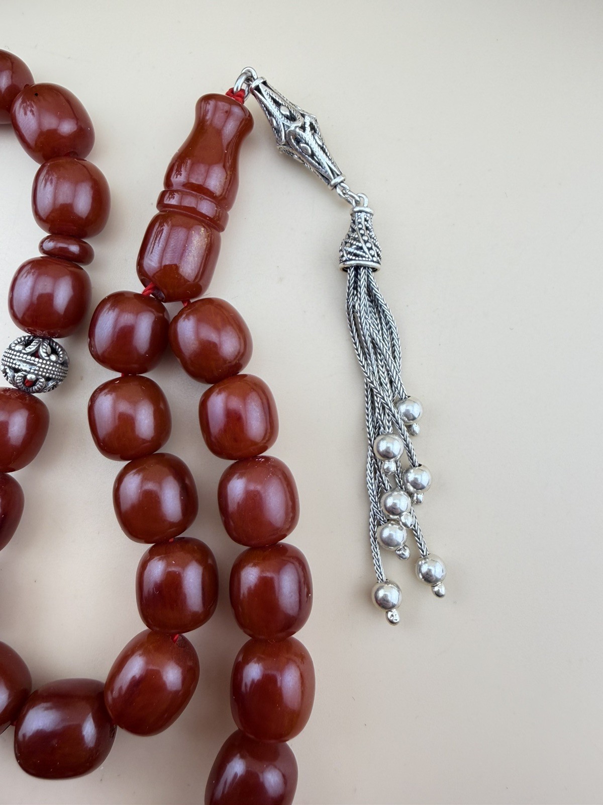 مسباح مسبحة مسكي احمر شرابة فضة VTG RED MISKY ISLAMIC ROSARY 33-bead N778