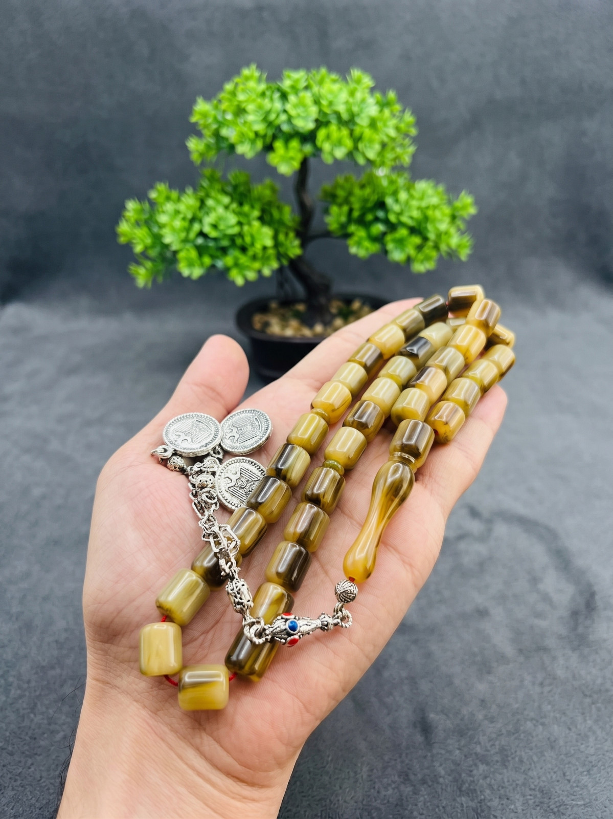 Collectible Olive Green Miske Tasbih 37 Beads Islamic Prayer Rosary – سبحة مسكي