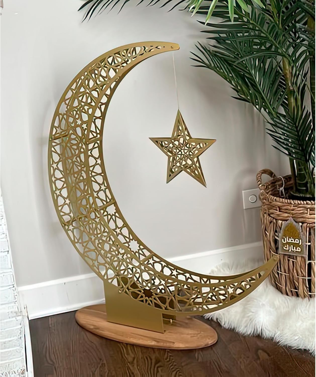 iwa concept Metal Crescent Islamic Decor, Moon and Star Ramadan Art, Islamic Tab