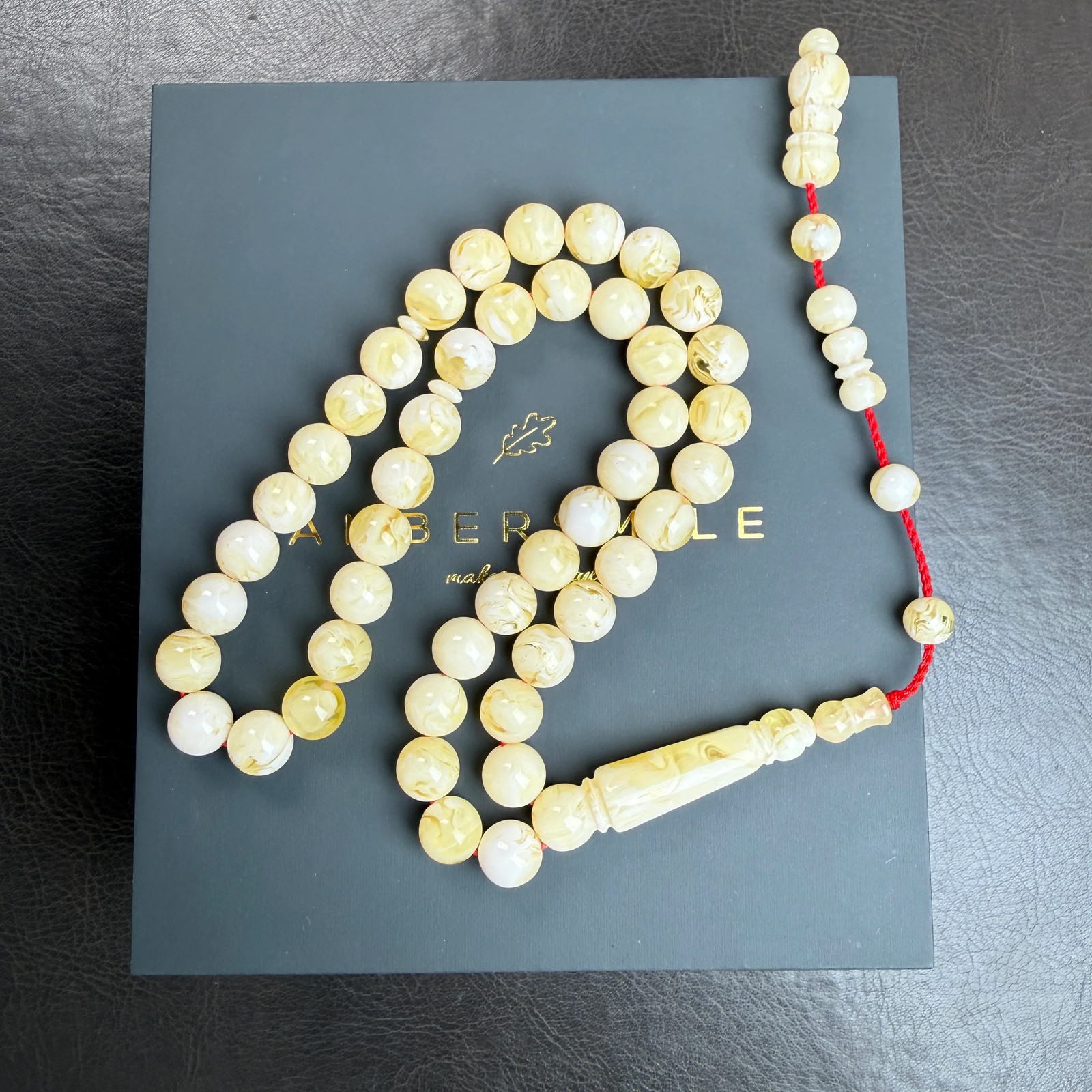 White Pressed Amber Style Misbaha Tasbih with Tamlika 37g | 10mm | 45 beads