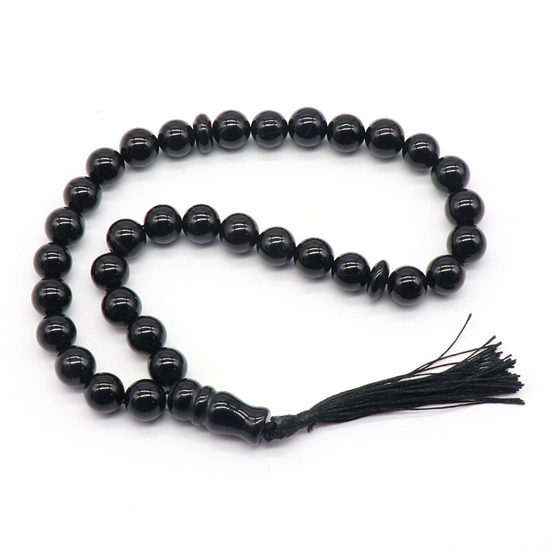 1 Strand 12mm Black Agate Rosary 33 Prayer Beads Islamic Muslim Religious ETY224