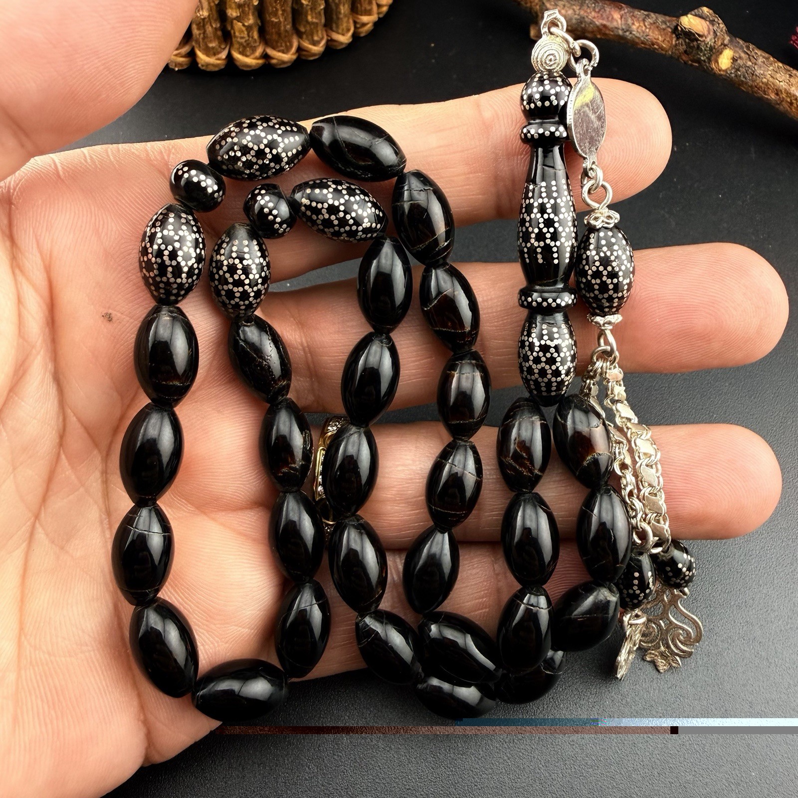 Handmade Yusur 33-bead Islamic Prayer Rosary Tasbih مسباح سبحة يسر مطعم فضة