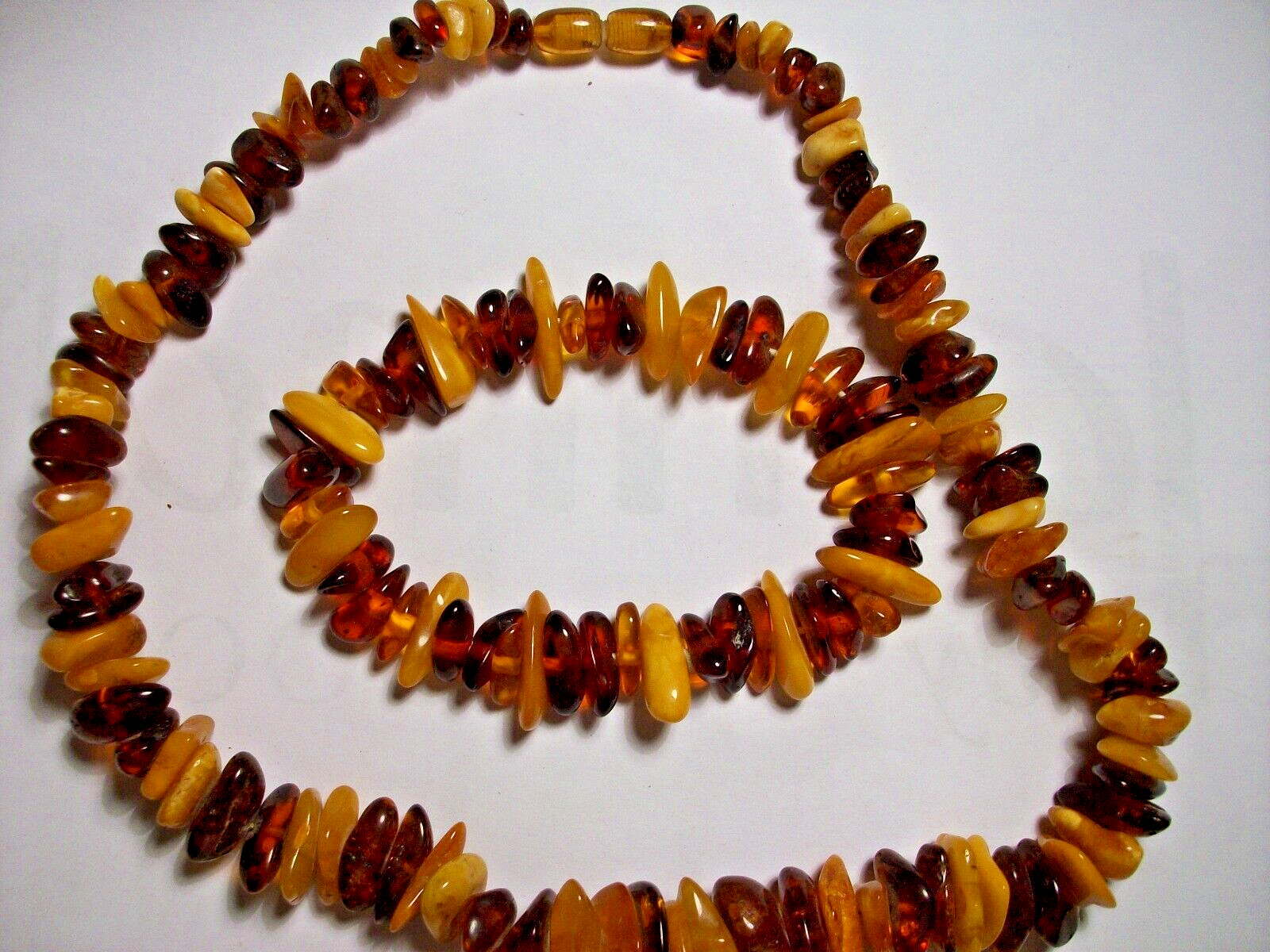 VINTAGE BALTIC AMBER NECKLACE AND BRACELET CHERRY AND BUTTERSCOTCH BEADS 52 GRAM