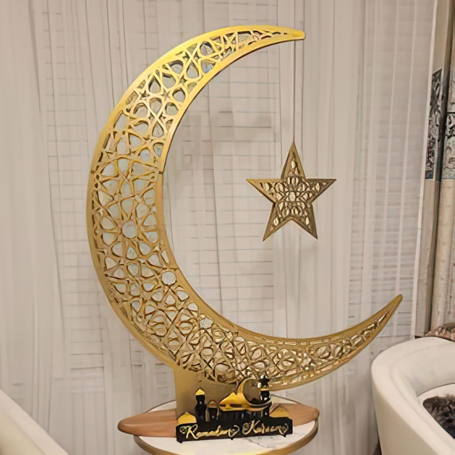 iwa concept Metal Crescent Islamic Decor, Moon and Star Ramadan Art, Islamic Tab