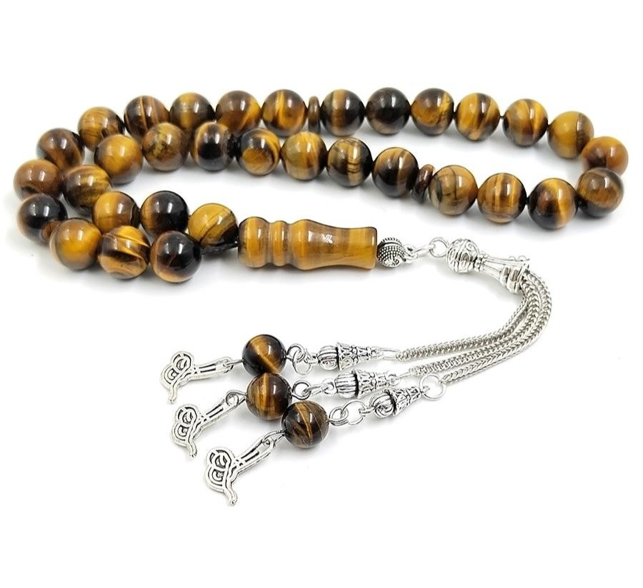 Natural Tiger Eye Tasbih 33 Beads Misbaha Islamic Prayer Beads Bracelet Gemstone